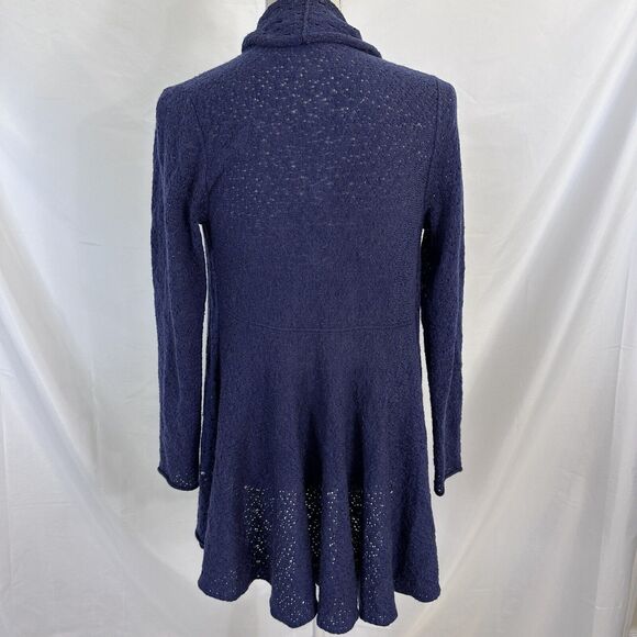 $328 Eileen Fisher 100% Merino Wool Waterfall Cardigan Open Knit Navy Blue PP - Picture 5 of 7